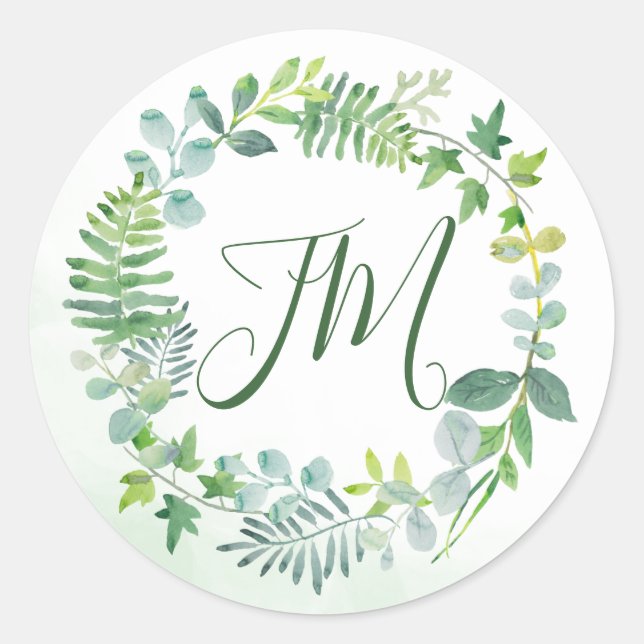 Greenery Foliage Wreath Wedding Runder Aufkleber (Vorderseite)
