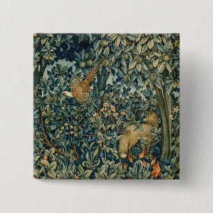 GREENERY,FOREST ANIMALS Pheasant ,Fox,Green Floral Button