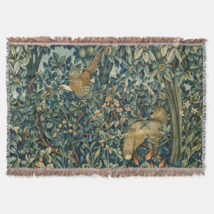 GREENERY,FOREST ANIMALS Pheasant ,Fox,Green Floral Decke