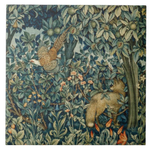 GREENERY,FOREST ANIMALS Pheasant ,Fox,Green Floral Fliese