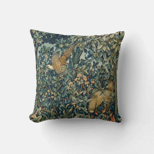 GREENERY,FOREST ANIMALS Pheasant ,Fox,Green Floral Kissen (Vorderseite)