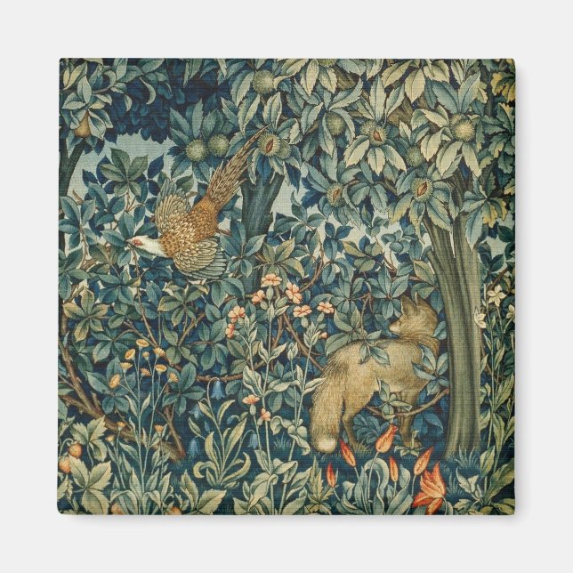GREENERY,FOREST ANIMALS Pheasant ,Fox,Green Floral Magnet (Vorne)