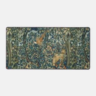 GREENERY,FOREST ANIMALS Pheasant ,Fox,Green Floral Schreibtischunterlage