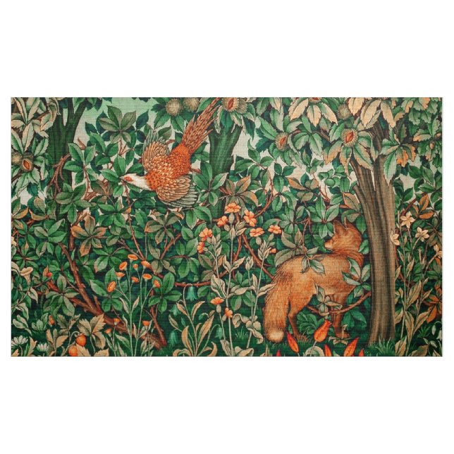 GREENERY,FOREST ANIMALS Pheasant ,Fox,Green Floral Stoff (Yard (91,4 cm))