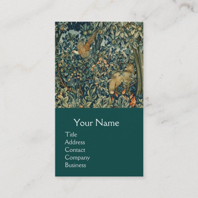 GREENERY,FOREST ANIMALS Pheasant ,Fox,Green Floral Visitenkarte (Vorderseite)