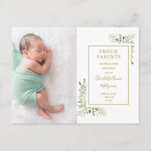  Greenery Foto Baby Birth Ankündigung Vielen Dank  Postkarte