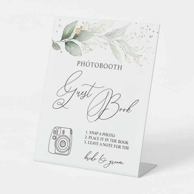 Greenery Foto Guest Book Sign Pedestal Sockelschild (Vorderseite)