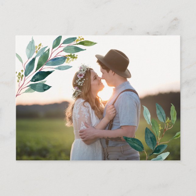 Greenery Foto Wedding Danke Postcard Postkarte (Vorderseite)