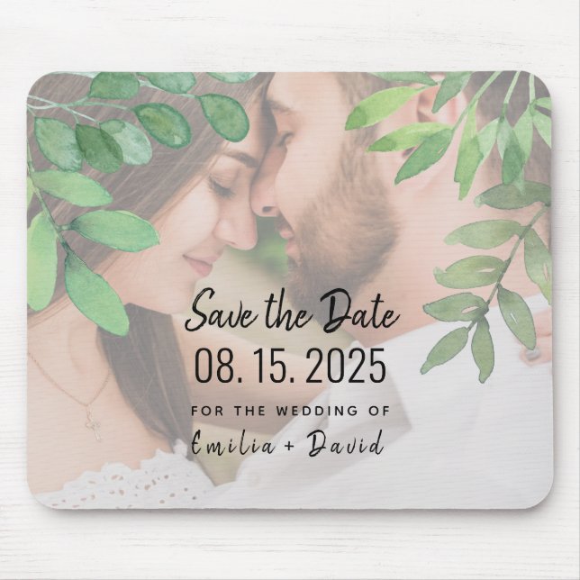 Greenery Foto Wedding Save the Date Mouse Pad Mousepad (Vorne)
