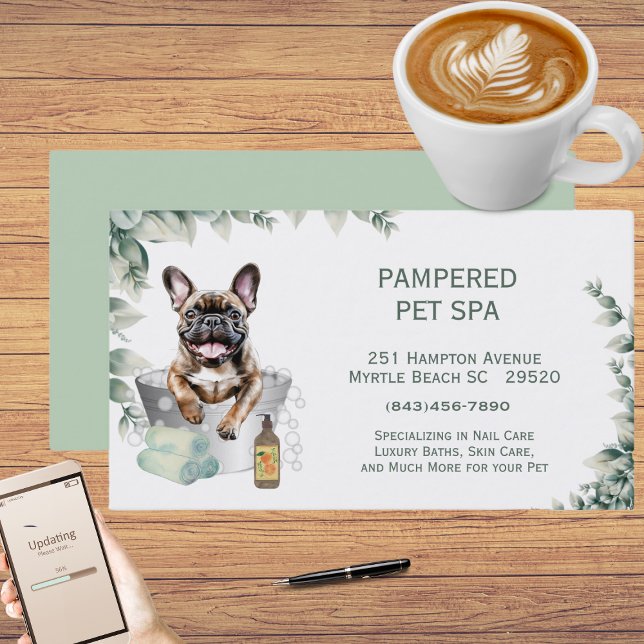 Greenery French Bulldog Pet Groomer Wellness-Cente Visitenkarte (Von Creator hochgeladen)
