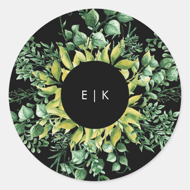 Greenery Fresh Leaf Moderne Hochzeit Runder Aufkleber (Vorderseite)