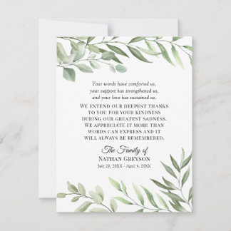 Greenery Funeral Beileid Vielen Dank Note Card Dankeskarte