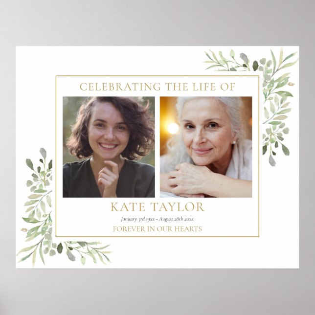 Greenery Funeral Celebration Of Life 2 Photo Poster (Vorne)