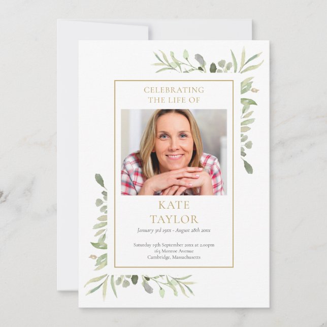 Greenery Funeral Memorial Order Of Service Program Einladung (Vorderseite)