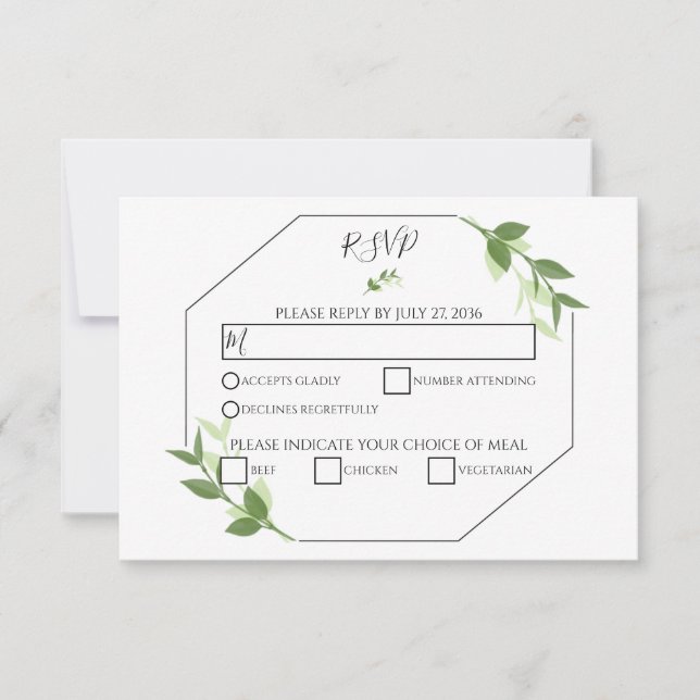 Greenery Garden Blätter Rahmen Hochzeitsszenierung RSVP Karte (Vorderseite)