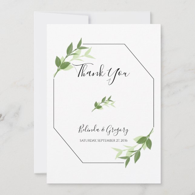 Greenery Garden Blätter Rahmen Wedding Vielen Dank Dankeskarte (Rückseite)