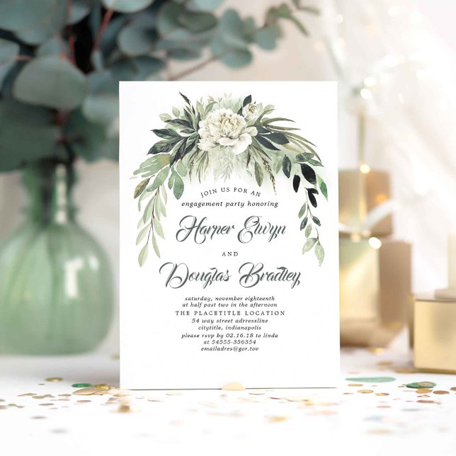 Greenery Garland Vintage Engagement Partei Einladung (Greenery Foliage Engagement Party Invitations)
