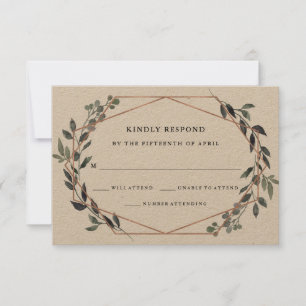 Greenery Geo Kraft Rose Gold Wedding RSVP Karte