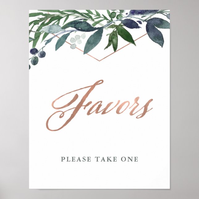 Greenery Geo | Rose Gold Gastgeschenke Hochzeiten Poster (Vorne)