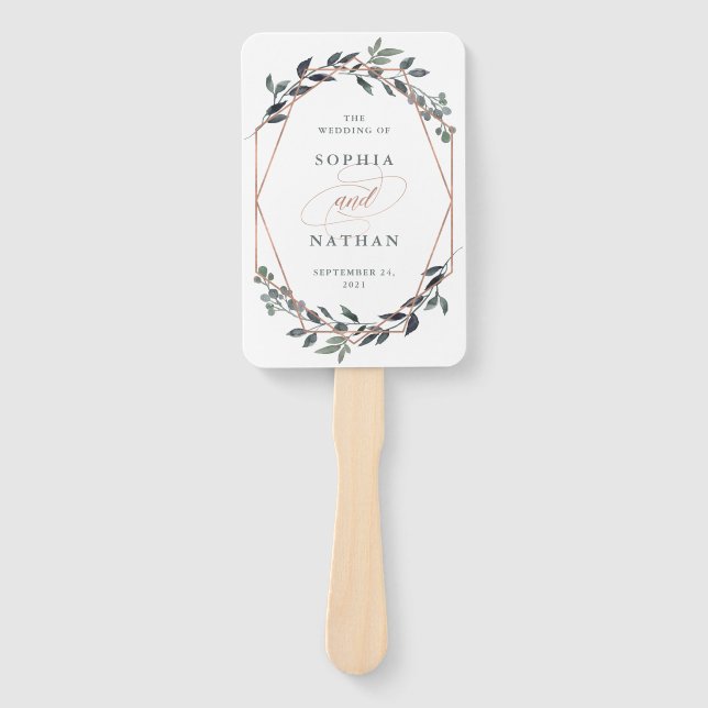 Greenery Geo | Rose Gold Wedding Fächer (Vorderseite)