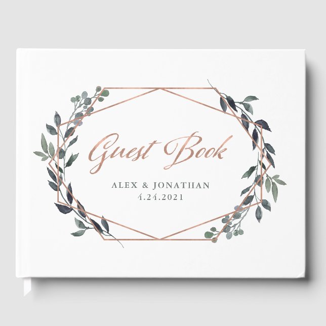 Greenery Geo | Rose Gold Wedding Gästebuch (Vorderseite)