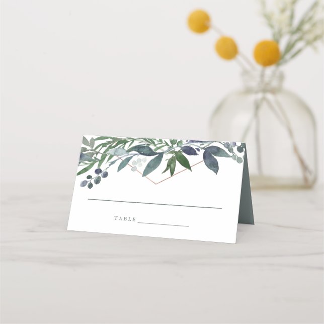 Greenery Geo | Rose Gold Wedding Platzkarte (Vorderseite)