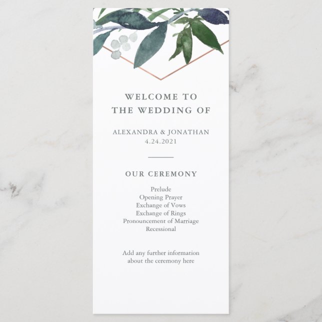 Greenery Geo | Rose Gold Wedding Programm (Vorderseite)