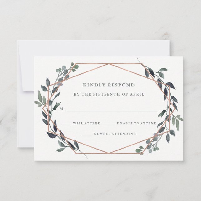 Greenery Geo | Rose Gold Wedding RSVP (Vorderseite)