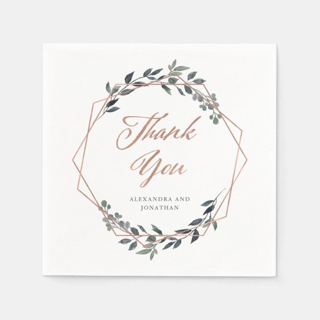 Greenery Geo | Rose Gold Wedding Serviette (Vorderseite)