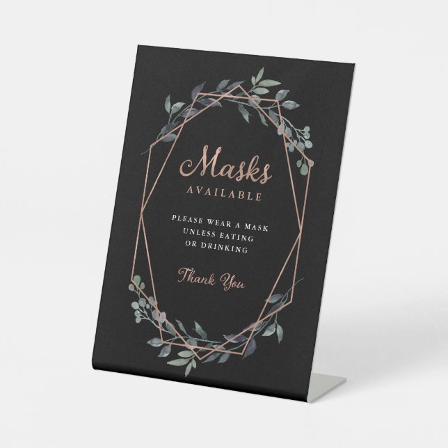 Greenery Geo | Rose Gold Wedding | Stoff Mund-Nase Sockelschild (Vorderseite)