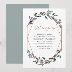 Greenery Geo   Rose Gold Wedding Stornierung Einladung