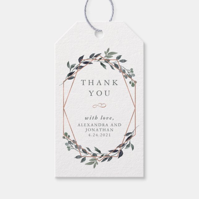 Greenery Geo | Rose Gold Wedding Vielen Dank Geschenkanhänger (Vorderseite)