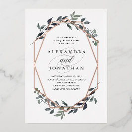 Greenery Geo White | Rose Gold Wedding Folieneinladung