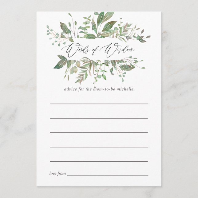 Greenery Geometric Baby Shower Mama Beratung Hinweiskarte (Vorderseite)