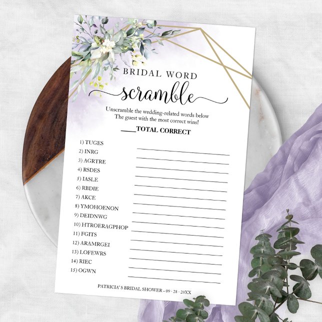 Greenery Geometric Bridal Word Scramble Game Flyer (Von Creator hochgeladen)