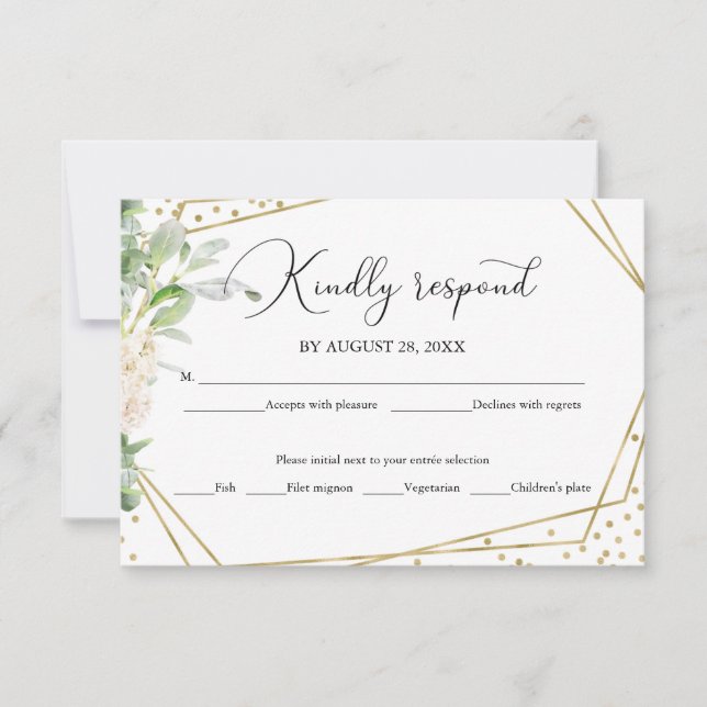 Greenery Geometric Elegant Wedding RSVP Card (Vorderseite)