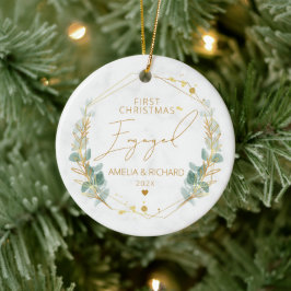 Greenery Geometric First Christmas Verlobt Keramik Ornament