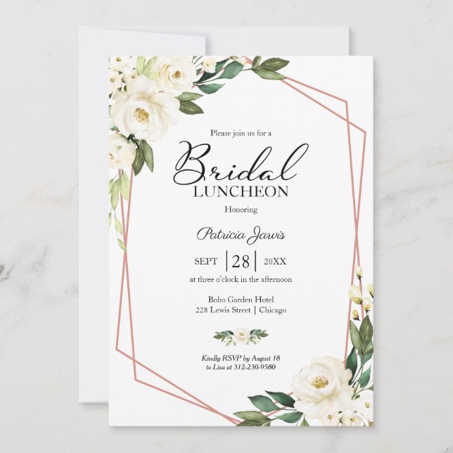 Greenery Geometric Floral Bridal Luncheon Invitati Einladung (Vorderseite)
