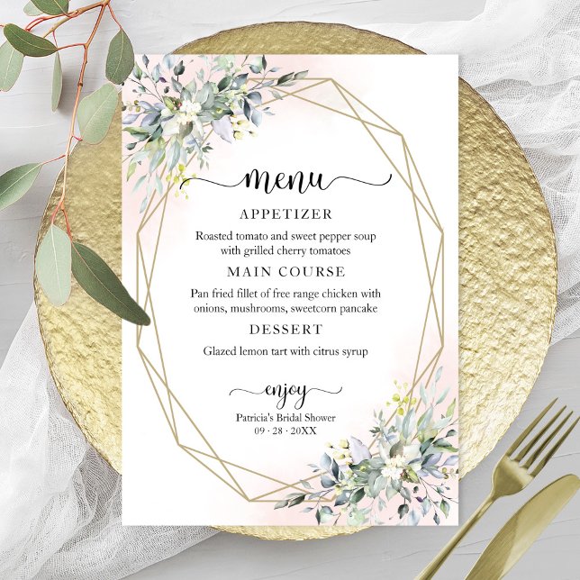 Greenery Geometric Pink Blush Brautparty Menu Einladung (Von Creator hochgeladen)