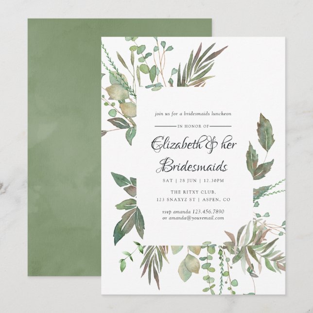 Greenery Geometric Wedding Bridesmaids Luncheon Einladung (Vorne/Hinten)