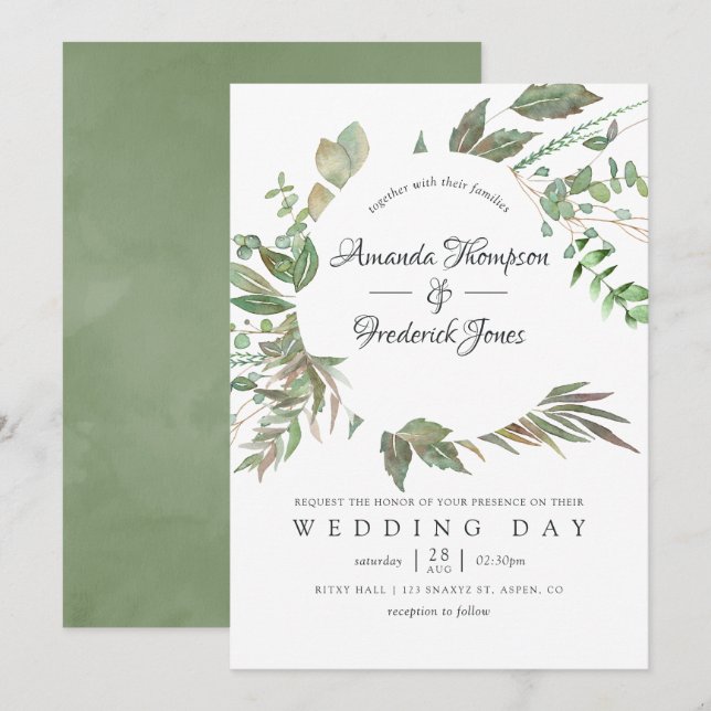 Greenery Geometric Wedding Einladung (Vorne/Hinten)