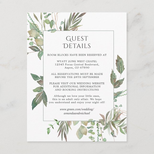 Greenery Geometric Wedding Guest Details Begleitkarte (Vorderseite)