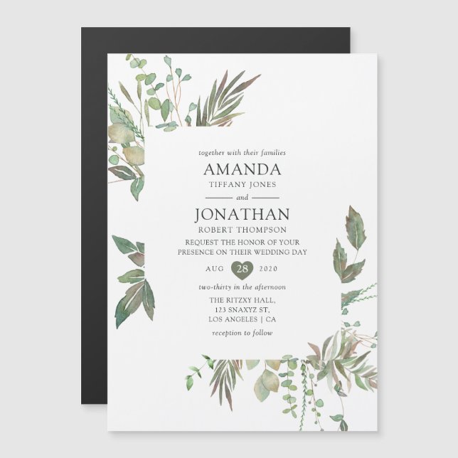 Greenery Geometric Wedding Magneteinladung (Vorne/Hinten)