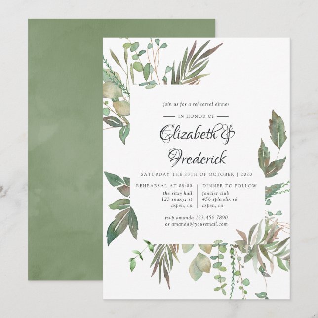 Greenery Geometric Wedding Probe Dinner Einladung (Vorne/Hinten)