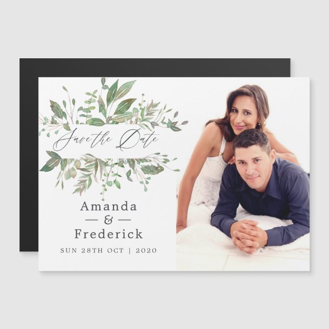 Greenery Geometric Wedding Save the Date Magneteinladung (Vorne/Hinten)