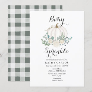 Greenery Gingham White Pumpkin Baby Sprinkle Einladung