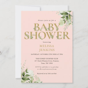 Greenery Girl Blush Pink Gold Letter Baby Dusche Einladung