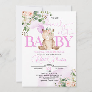 Greenery Girl Teddy Bear Balloon Baby Shower Einladung