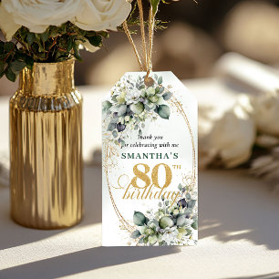 Greenery Gold 80. Geburtstag Botanical Tag Geschenkanhänger
