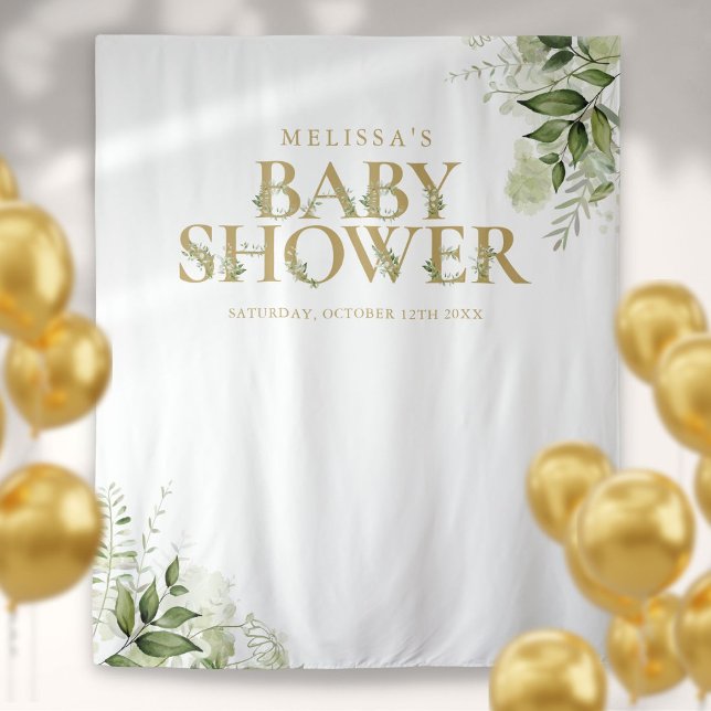 Greenery Gold Baby Shower Foto Hintergrund Wandteppich (Greenery Gold Baby Shower Photo Backdrop)